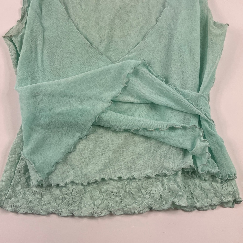 Vintage Y2K Hanky Panky Light Blue Lace Wrap Blouse - Picture 6 of 8